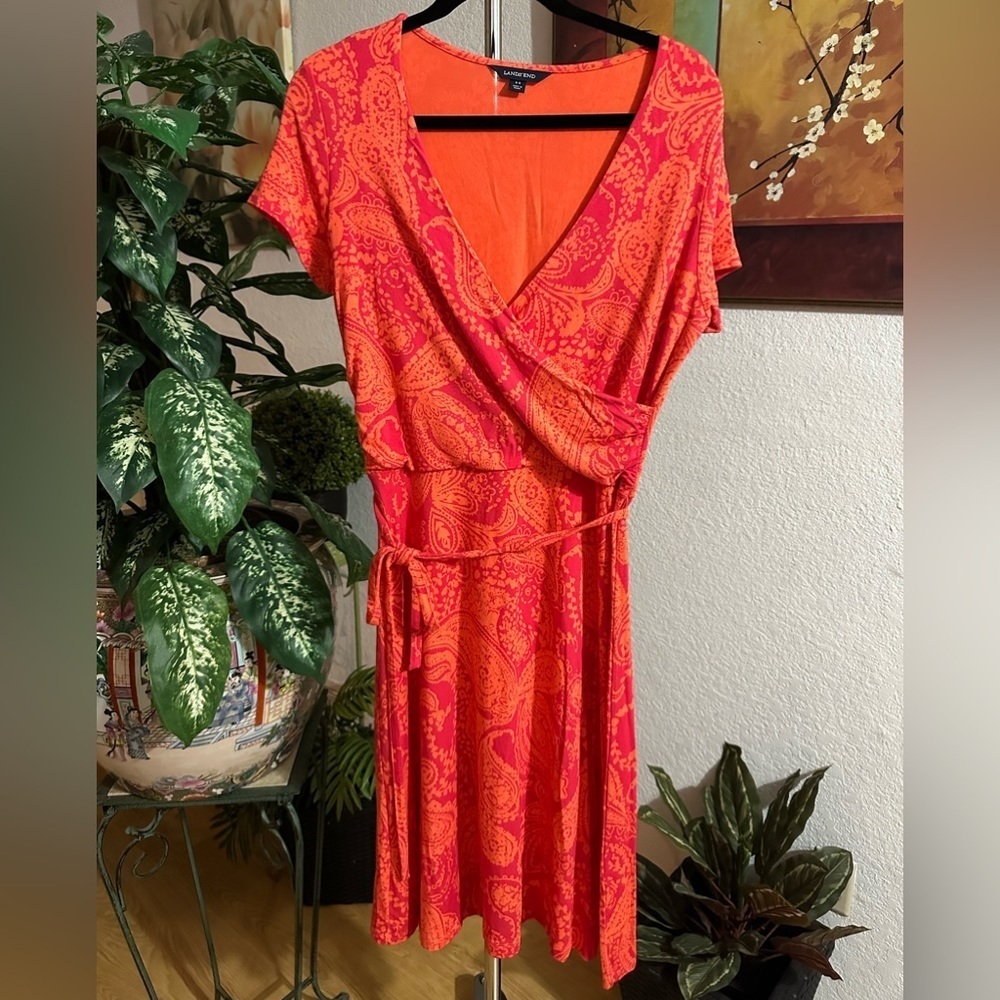 Lands’ End orange shortsleeved midi dress size S